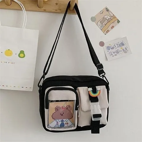 셀러허브 패션 여자 쁘띠 투컬러 패브릭 원단 크로스백 (10067868A)