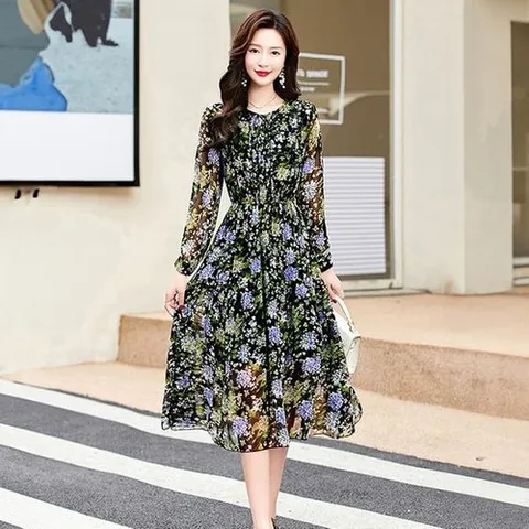 헬리꽁땡 55~88쉬폰 롱 잔꽃 꽃무늬 나염 키작녀 여름 휴양지 플로럴 빅사이즈 플라워 밴딩원피스_P392716862
