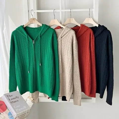 셀러허브 패션 여자 가을 간절기 케이블 꽈배기 집업 가디건