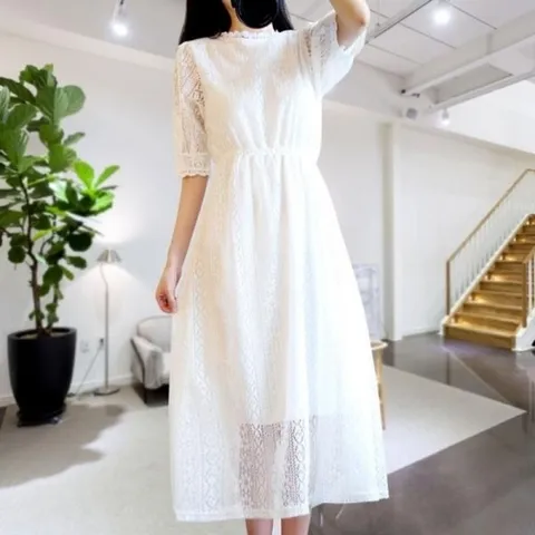 기타 호텔 라운드넥 롱 호캉스 바다 바캉스 여자 돌잔치