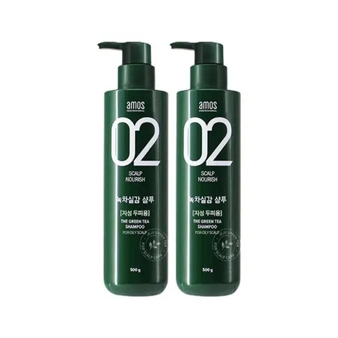 셀러허브 식품 아모스 녹차실감 산뜻한 타입 지성 샴푸 500g 2개