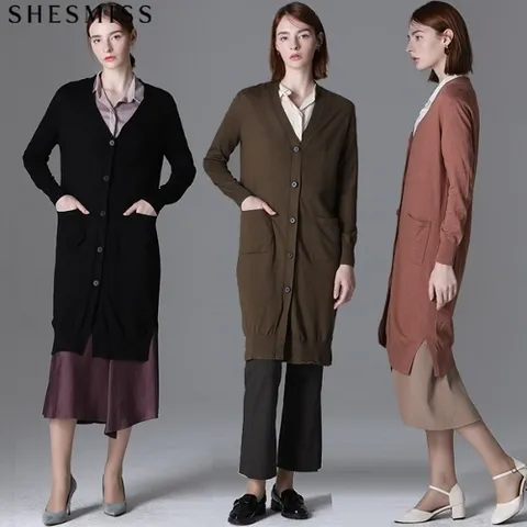 쉬즈미스 브이넥 패치포켓 롱 울가디건