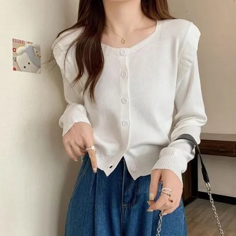 셀러허브 패션 [JHQRJOKC_4B]가디건 크롭가디건 어깨 여성스러운 프릴