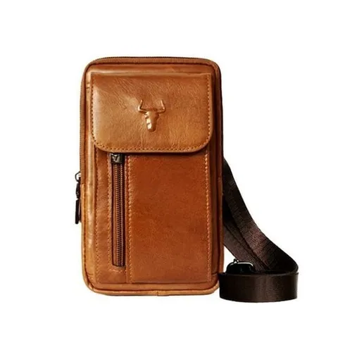 셀러허브 패션 Rly 가죽 빈티지 핸드폰 미니 가방 남성 라이트브라운 (43293727A)