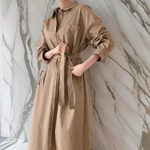 셀러허브 1 여자 2WAY 주머니 스트랩 롱셔츠 롱원피스