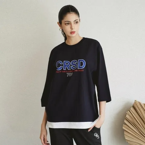 패션플러스 [크로스닷] [당일출고/국내생산] 세븐블루 레이어드 오버핏 트임 7부티 CRV0015 (4Color)