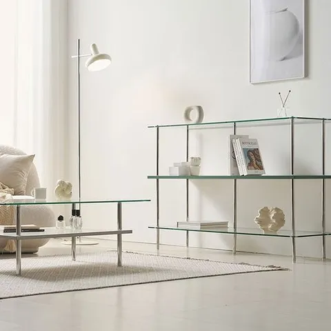 인터데코 (착불) 답답함 없는 인테리어 선반 거실장 120cm 3단(강화유리) WB635