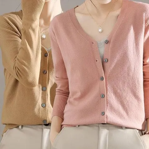 셀러허브 1 [XBG49J51_55]디자인 레귤러핏 가디건 브이넥 여성