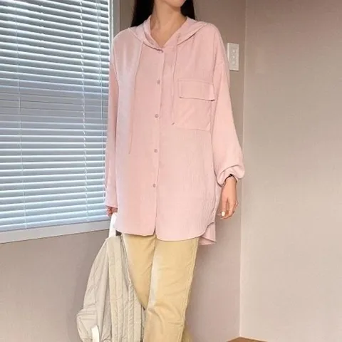 신상오픈런 CSH2F71티토피 박스핏 스프링 핑크 플리츠 오버핏 주머니 셔츠 여성18155319597559