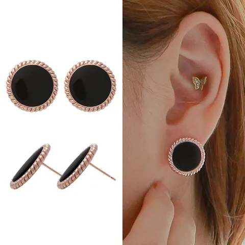 미니아트 14K 로즈골드 블랙 포인트 금침 귀걸이