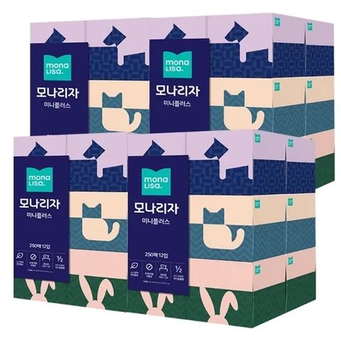 모나리자 미니플러스 미용티슈 250매*12입 총 48각