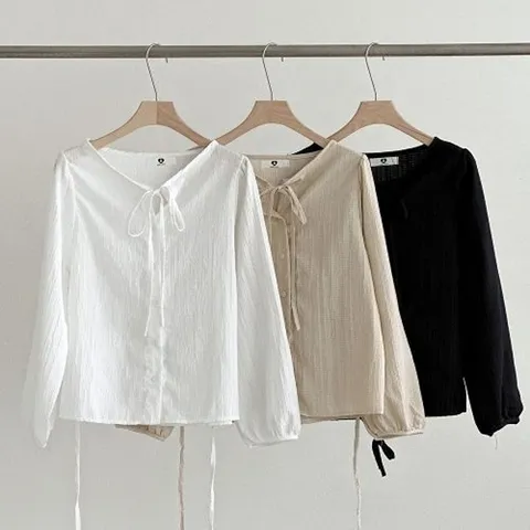 패션플러스 [다잇템] [다잇템] 여성 잔주름 FW 벌룬 들러리룩 블라우스 링클 리본 타이22588560588872