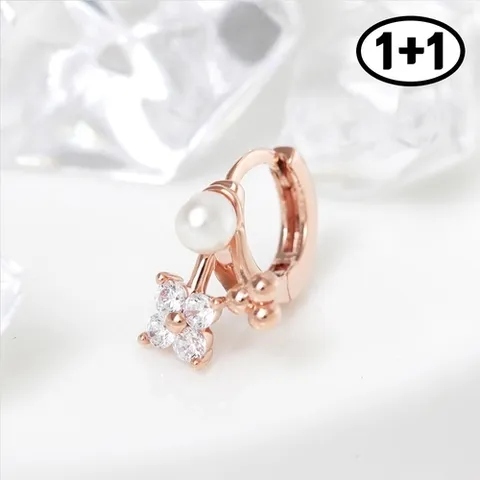 미니아트 [1+1] 라뮤즈 14K 금침 로즈골드 귀찌 큐빅 진주 데일리 링 피어싱