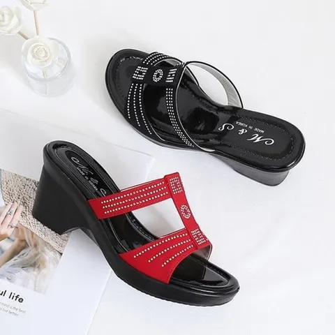 옷자락 여자 국산 큐빅 패브릭 더블스트랩 통굽 샌들