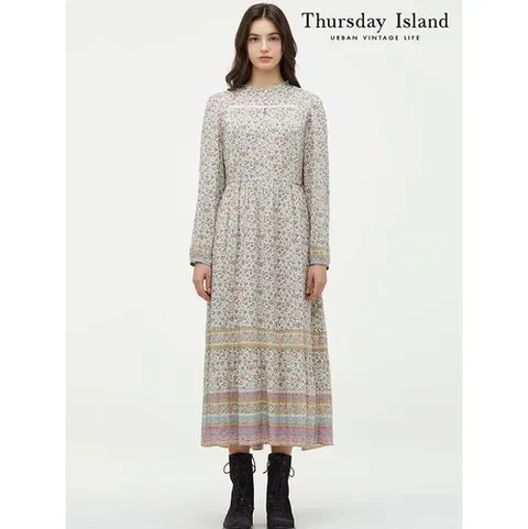 써스데이아일랜드 Thursday Island] 보더 믹스 플라워 롱 원피스(T246MOP149W)