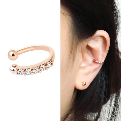 미니아트 14KGP 셰인 심플 이어커프 데일리 큐빅 링 귀찌 귀걸이