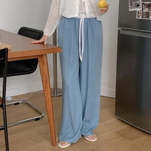 셀러허브 패션 여자 여름 썸머 쿨 찰랑 와이드 밴딩 데님팬츠