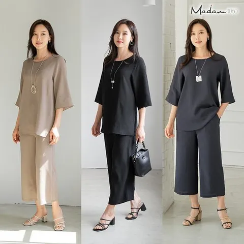 마담4060 마담4060 썸머 쿨링 슬림핏 데일리 웨어 풍기인견 반팔팬츠 세트-QHSET2405001-