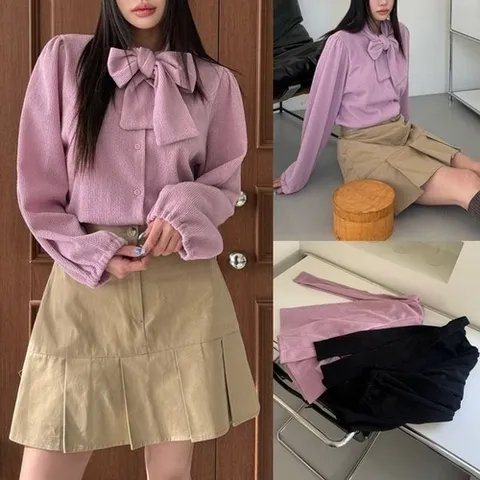 아이우먼 위쉬몰 LT 리본타이골지블라우스V452H510 빅사이즈_P408687883