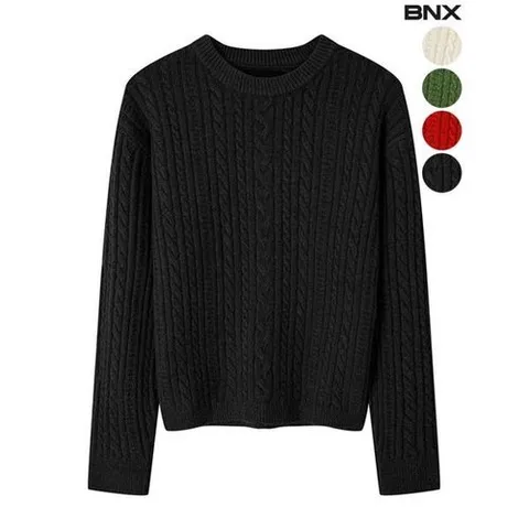 BNX 루즈핏 케이블 라운드 니트_P412277831