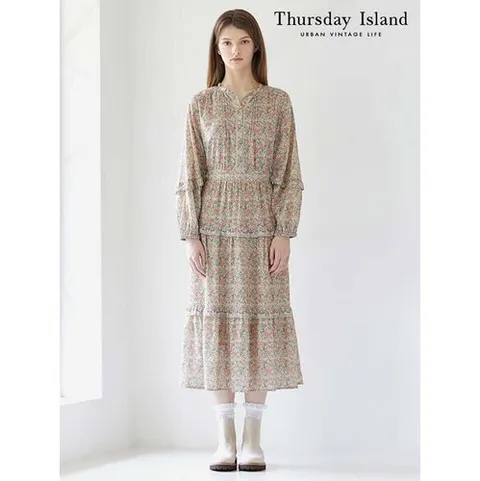 써스데이아일랜드 Thursday Island] 플라드 플라워 패턴 롱 원피스(T246MOP146W)
