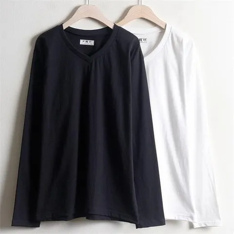 셀러허브 패션 리얼 빅사이즈 30수 브이넥 긴팔 티셔츠 WWw035 기본