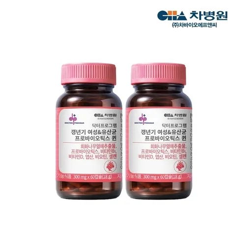 차바이오 닥터프로그램 갱년기 여성, 유산균 프로바이오틱스 퀸 60캡슐 X 2병