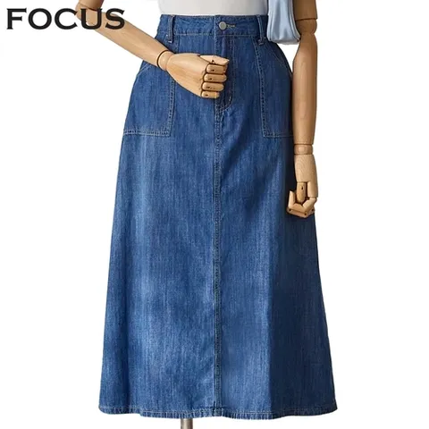 패션플러스 [포커스] 스티치 데님 롱 스커트 FM3E7SK0453JK