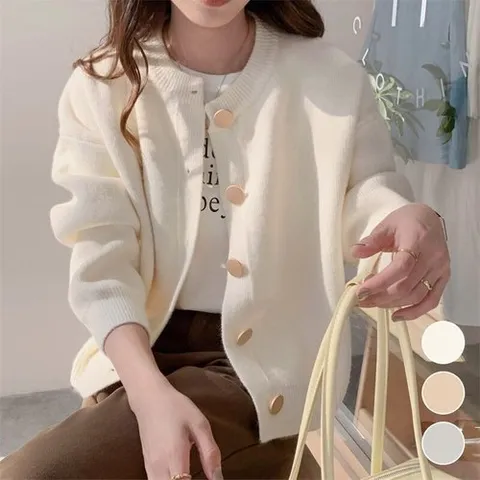 기타브랜드 솔리드 빅버튼 심플 가디건