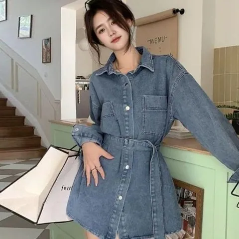 셀러허브 1 [HYIK140W_4B]데님셔츠 세련된 패션 원피스 세트 데님 카라