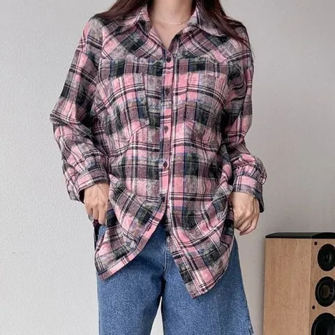 아이우먼 메시체크포켓카라셔츠 BNS782M410 빅사이즈_P375047955