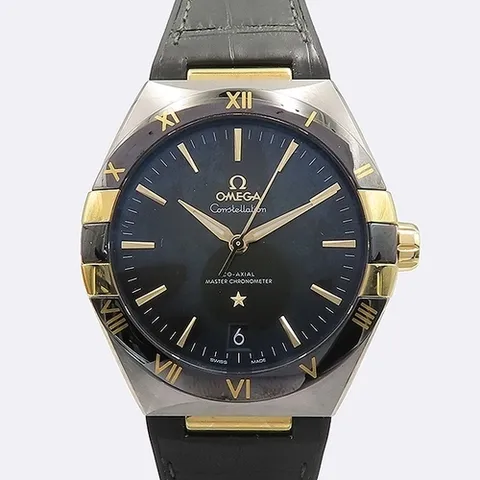 오메가 중고명품 18K 콤비 블랙 세라믹 스틸 컨스틸레이션 오토메틱 러버라이닝 가죽밴드 남성용 시계