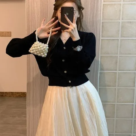 기타브랜드 퍼프 셔링 포인트 브이넥 가디건