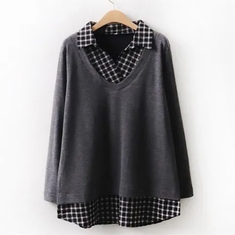 [SidMarket] 체크 카라 레이어드 배색티 21R224N 빅사이즈여성