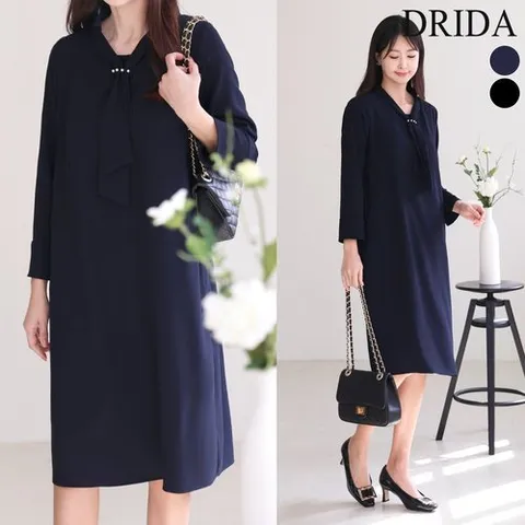 드리다 드리다 봄 가을 빅사이즈 타이 원피스 40-50대 엄마옷 상견례 하객룩 모임룩