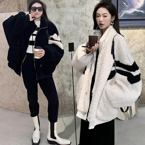 셀러허브 패션 두줄 배색 포인트 뽀글이 집업 (28451904)