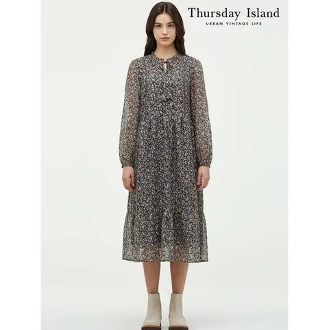 써스데이아일랜드 Thursday Island] A라인 패턴 중기장 원피스(T246MOP144W)