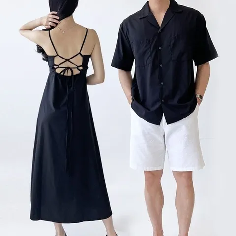 기타 하와이안커플룩 바캉스 휴양지 여행룩 남자 셔츠 여자 원피스 커플룩