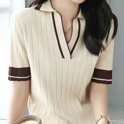 디에이치 론즈 배색 카라 2COLOR 여름 니트_P327356046