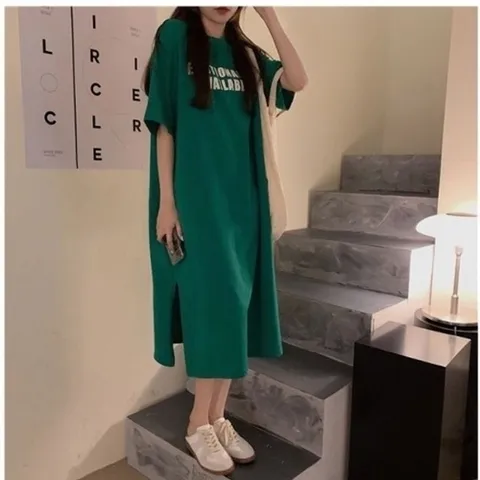 엄지척 레터링 레터링롱원피스 연그레이 그린 롱원피스 프린19911319667501