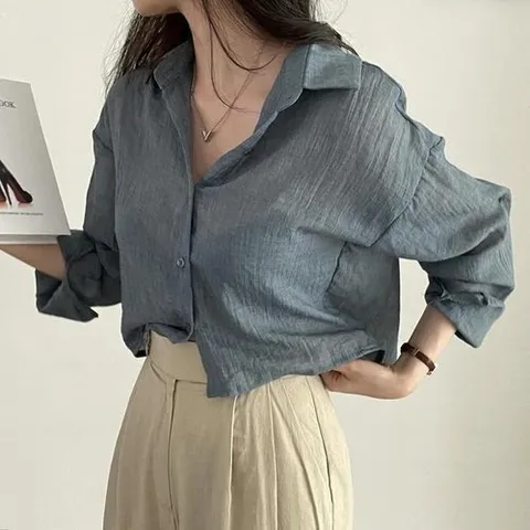 셀러허브 패션 [라일리의류] Rly MFNC030036 - 네추럴 gauze면 폴업 셔츠(3 Color)