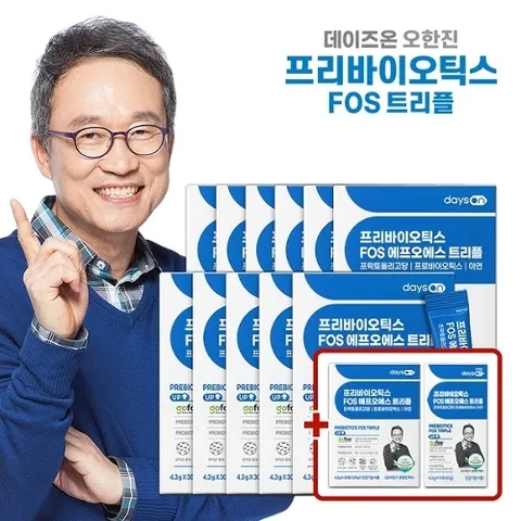 데이즈온 오한진 프리바이오틱스 FOS 트리플 11+1박스(4.3g*30포*12박스/12개월)+무료체험 10포(4.3g*10포)