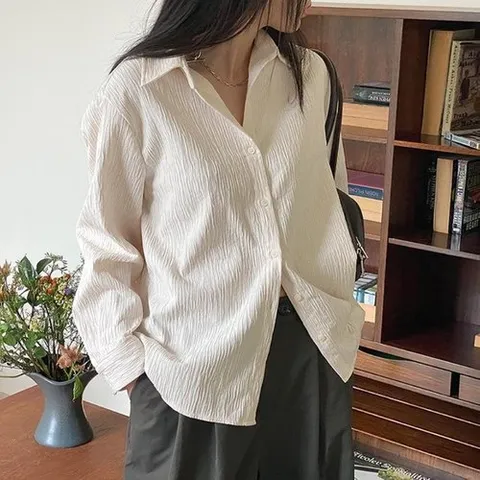 옷자락 여자 간절기 어텀 베이직 스판 랩 셔츠 블라우스_P373686485