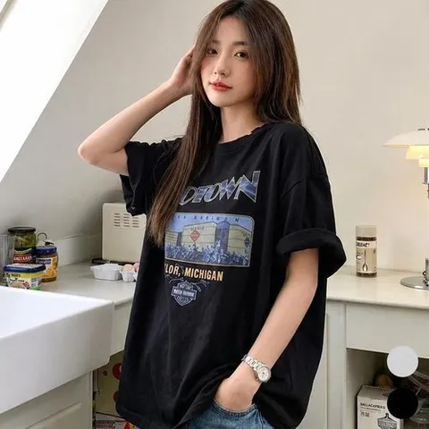 셀러허브 패션 [라일리여성의류] Rly 여성 오버핏 드롭숄더 빈티지 전면프린팅 루즈핏 (50048148)