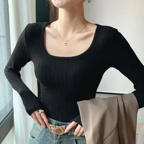 셀러허브 패션 [오노마] ONM 스퀘어 유넥 골지 슬림 긴팔 티셔츠 LM-100 (41324993)