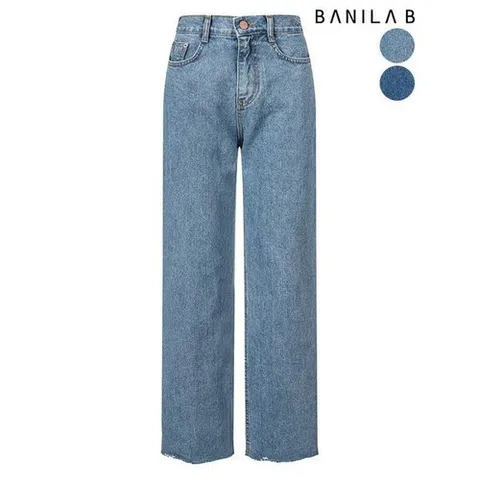 바닐라비 코튼 일자 밑단 커팅 뒷밴딩 데님팬츠_P387054633