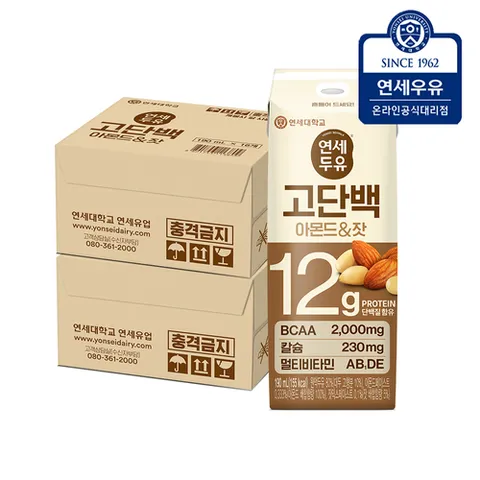 연세대학교 연세우유 연세두유 고단백 프로틴 아몬드 잣 두유 190ml x 32팩