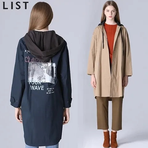 쉬즈미스 [리스트(LIST)] 레터링백 후드탈부착 코튼 롱 점퍼