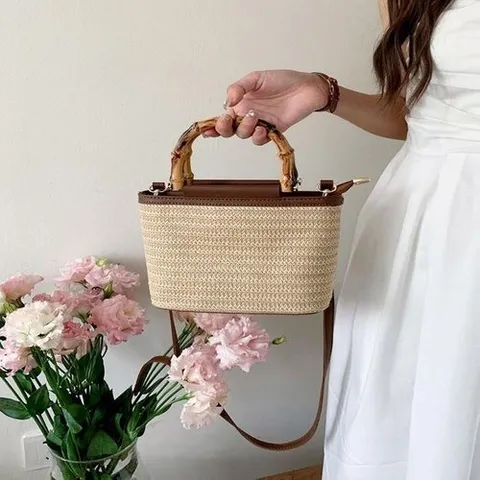 셀러허브 패션 [JHQRXYKQ_4A]여자 여름 왕골가방 대나무 스트랩 크로스백