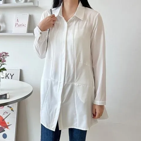 셀러허브 1 [OFKN53Q0]깔끔한 여성 A라인 루즈핏 롱 남방 블라우스